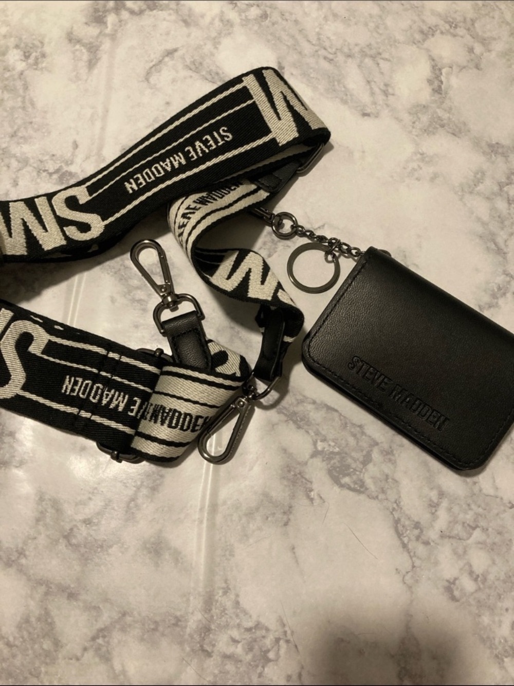 Steve Madden Black Cardholder with Branded Strap